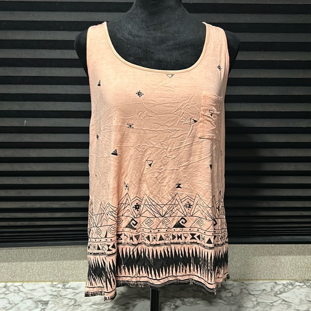 Volcom Women’s Pink with Black Print Super Soft Pocket Tank Top‎ Size Large